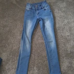 high waisted blue jeans